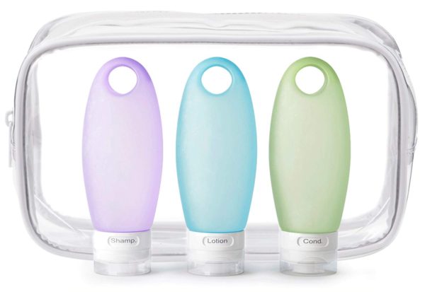 Acrodo set of 3 leak proof 3.3 oz silicone travel bottles