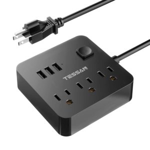 Tessan brabdm black cruise ship power strip with 3 USB ports and 3 outlets