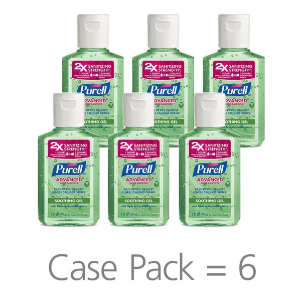 Set of 6 travel size Purell hand sanitizer, green bottles. 