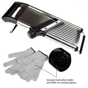 Stanless steel mandoline with safety handle and safety gloves