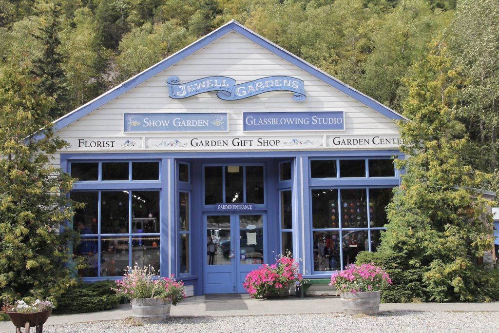 Blue and white building that houses the Jewell Gardens in Skagway, AK. One thing to do A Day in Port: Skagway